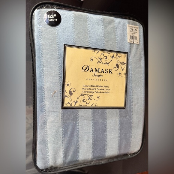 Damask Luxury Stripe Window Panels - Set of 2 with Tiebacks - Picture 4 of 5